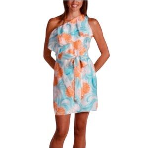LILLY PULITZER KENDALL SILK HABOTA DO THE WAVE BLUE PEACH DRESS 6